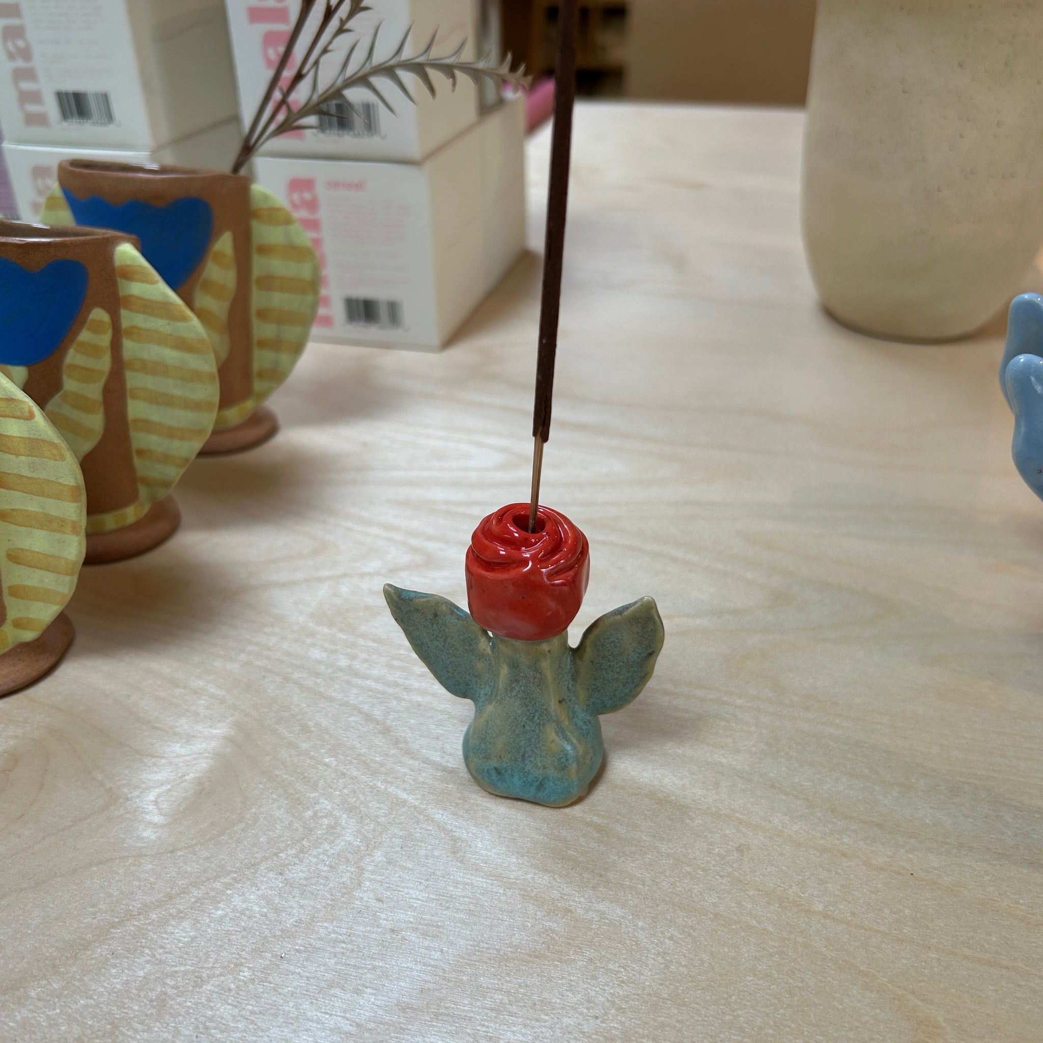 Small Red & Green Rose Incense Holder