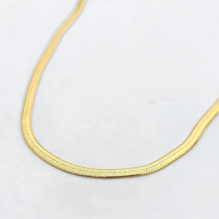 Gold Herringbone Necklace | Flat Chain Necklace