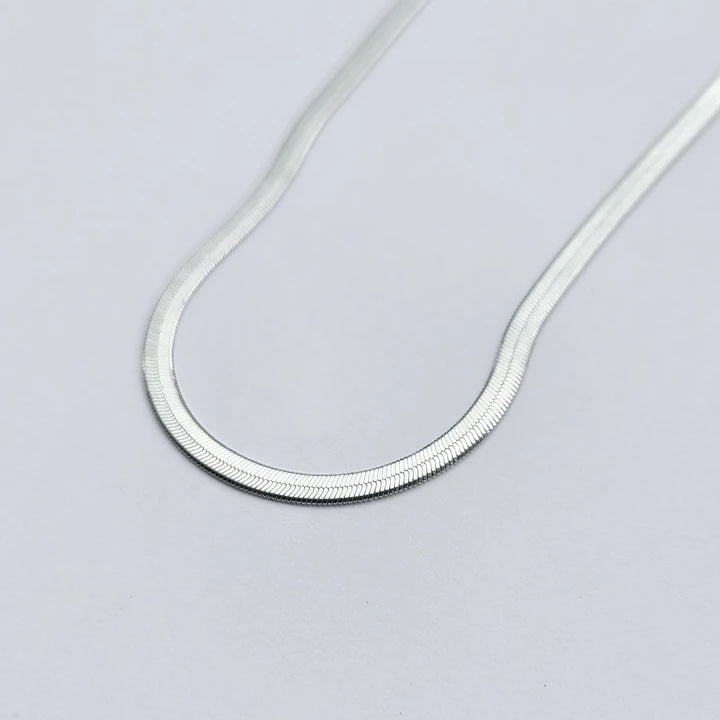 Silver Herringbone Necklace | Flat Chain Necklace