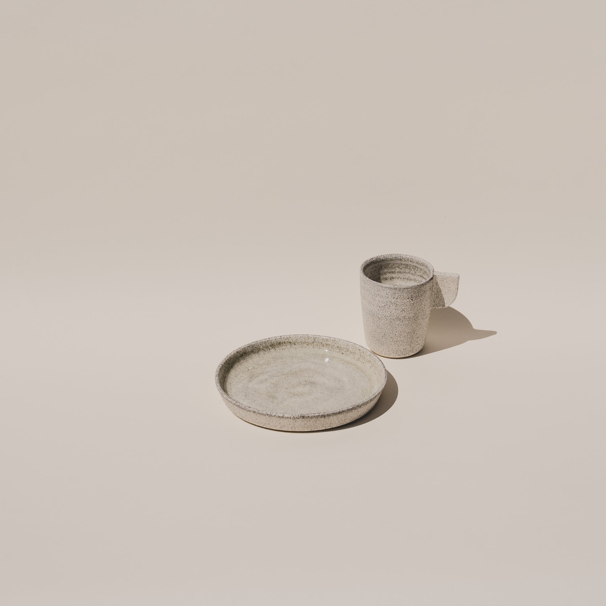 Ceramic Plate and ceramic mug in speckled grey