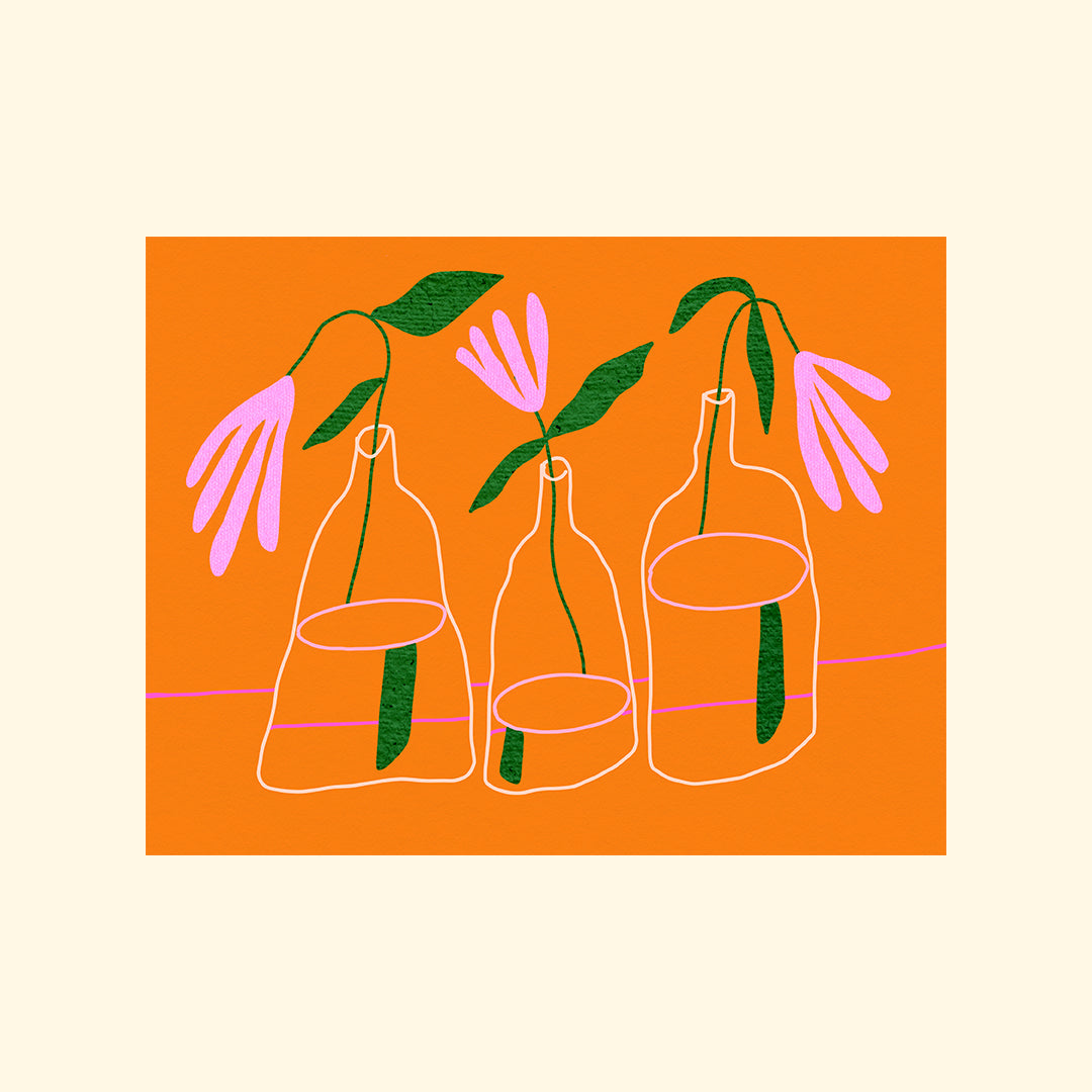 Three Blooms, Orange Art print by Maxine Mccrann